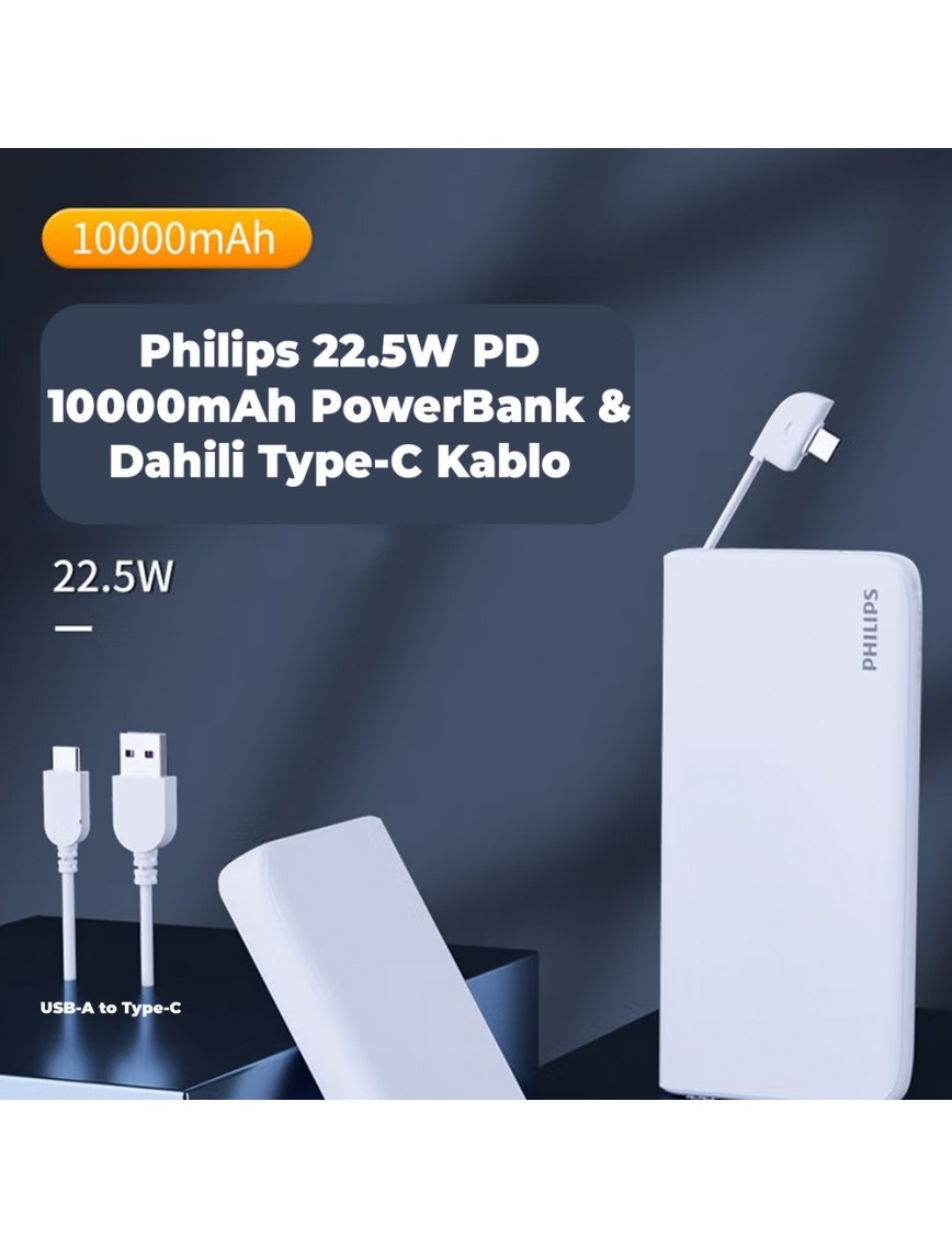 Philips 10000 mAh 22.5W USB ve Type-C PD Üç Çıkışlı Led Göstergeli Powerbank